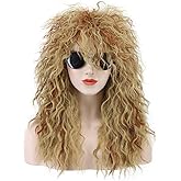 karlery Men Women Long Curly Orange Mix Blonde 70s Heavy Metal Rocker Mullet Wig 80s Costume Anime Wig