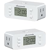 DEWENWILS 7 Day Heavy Duty Timers for Electrical Outlets, 2 Pack Dual Outlet Digital Timer, 3 Prong Programmable Light Timer for Indoor Lamp, Light, Fan, Pets, Home, Kitchen, Office, 125V 60Hz