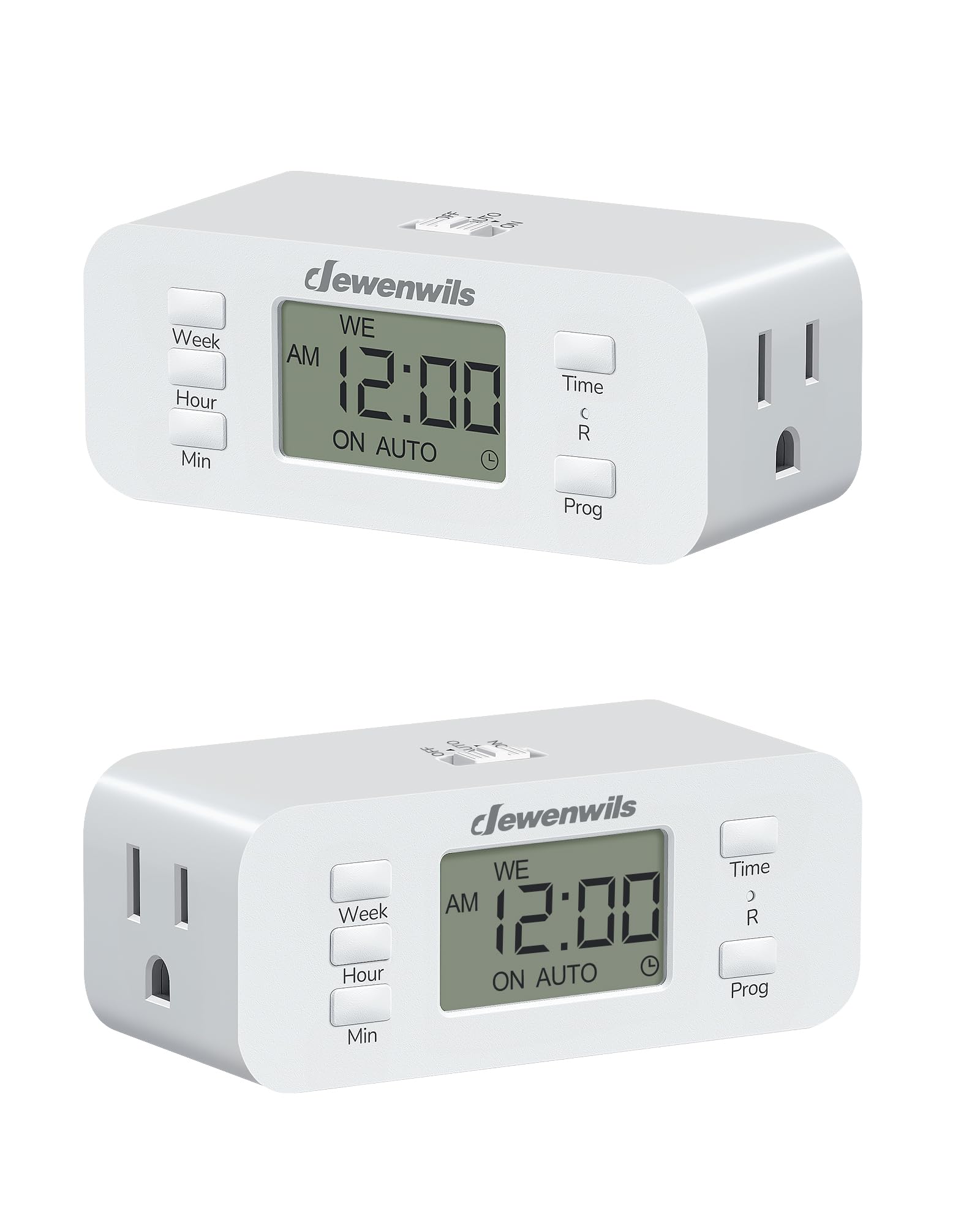 Photo 1 of DEWENWILS 7 Day Heavy Duty Timers for Electrical Outlets, 2 Pack Dual Outlet Digital Timer, 3 Prong Programmable Light Timer for Indoor Lamp, Light, Fan, Pets, Home, Kitchen, Office, 125V 60Hz