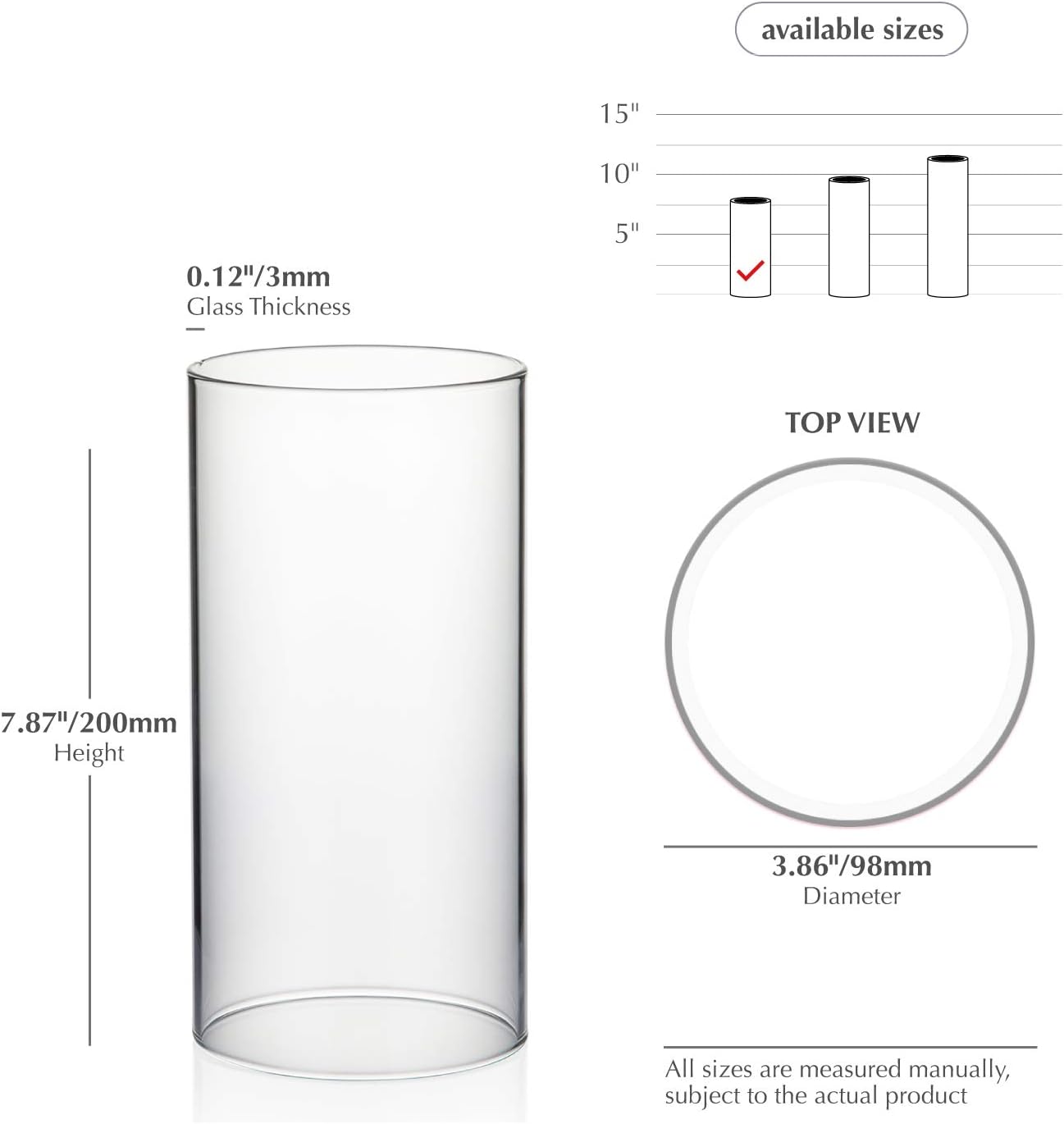 WGVI Clear Hurricane Candleholder,Glass Chimney for Candle Open Ended, Chimney Tube of Sizes in Various for Choice, 4" Wide x 8" Tall: Kitchen & Dining