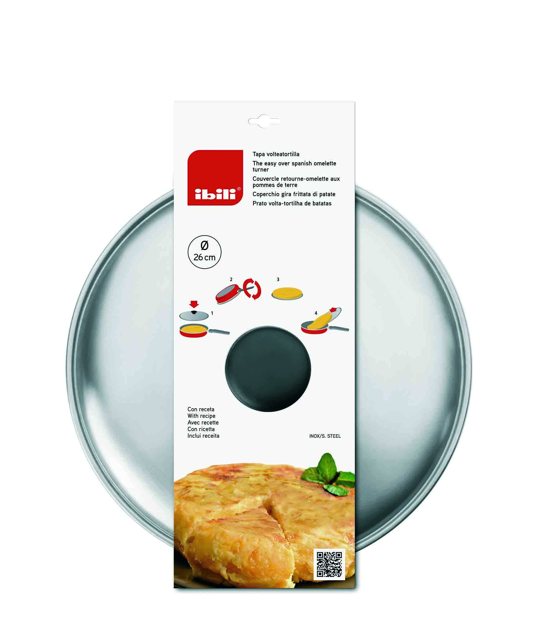 IBILI Tapa voltea Tortillas Incluye Receta patatas-30 cm, Acero Inoxidable, 30 Centímetros, Plata