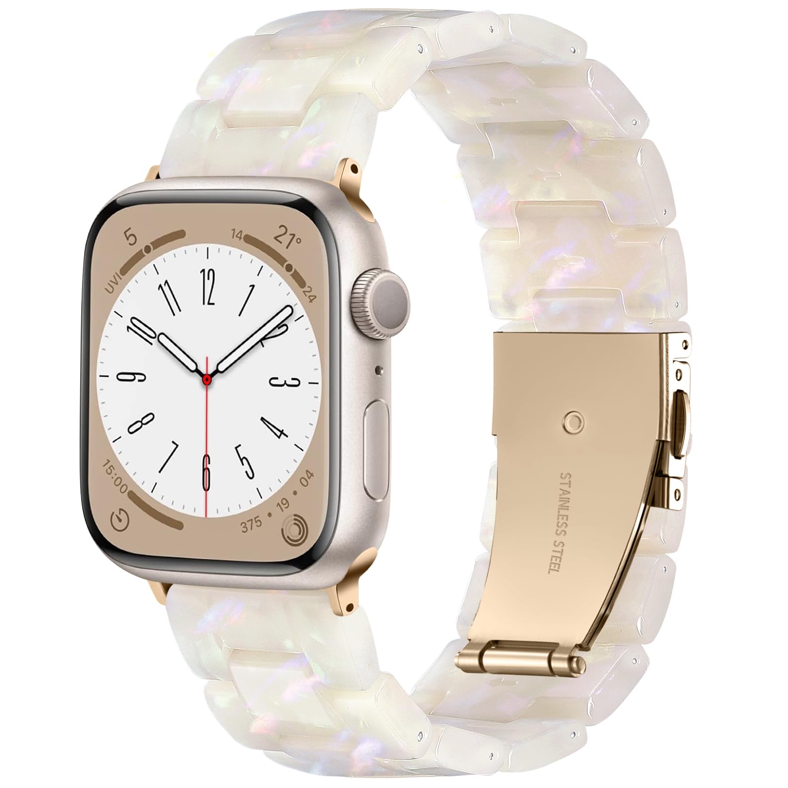 Photo 1 of Lerobo Resin Band Compatible with Apple Watch Bands for Women 38mm 40mm 41mm 42mm, Fashion Lightweight Tortoise Replacement Strap for iWatch Series 11 10 9 8 7 6 5 4 3 2 SE Ultra, Colorful Ivory White