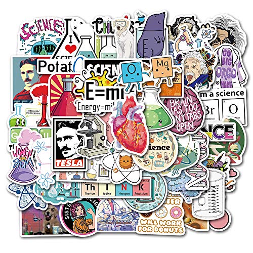 50pcs Laboratory Physics Chemistry Graffiti Stickers Science Einstein for Suitcase Skateboard Guitar Travel Case Door Decals Water Bottle Laptop Luggage Car Bike Clings Super Waterproof (Laboratory)