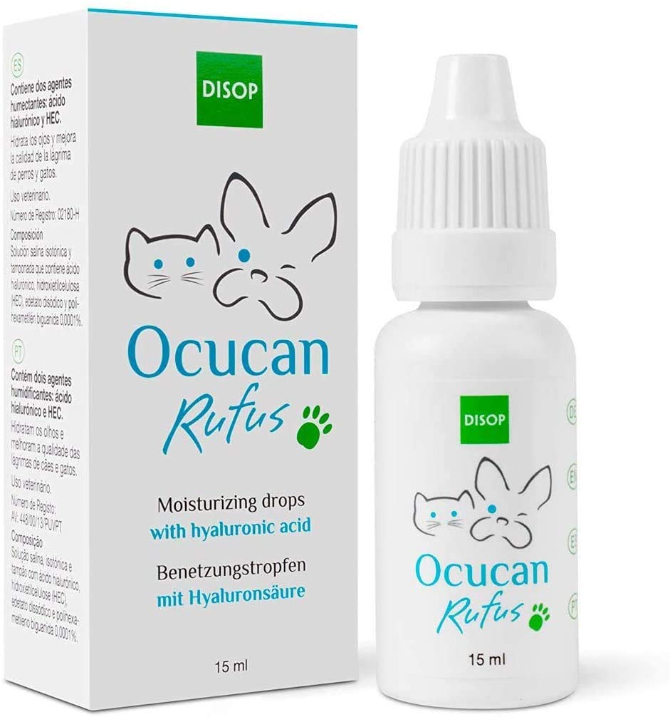 Ocucan Moisturizing Eye Drops with Hyaluronic Acid for the Eyes of Dogs. Lubricating Relief Drops for Dry Eyes, 15 ml