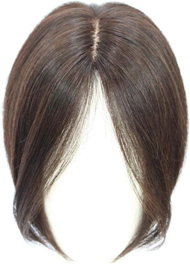 Mono Topper Human Hair, 11" Middle Part Forehead Topper Clip in Top Hairpieces for Women with Thinning Hair (Light Brown)