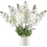 Fqueelvys 6PCS White Gladiolus Artificial Flowers 33.5in Long Stem Fake Silk Flowers Faux Gladiolus for Tall Vases Wedding Home Party Centerpieces Table Decor Floral Arrangements (White)