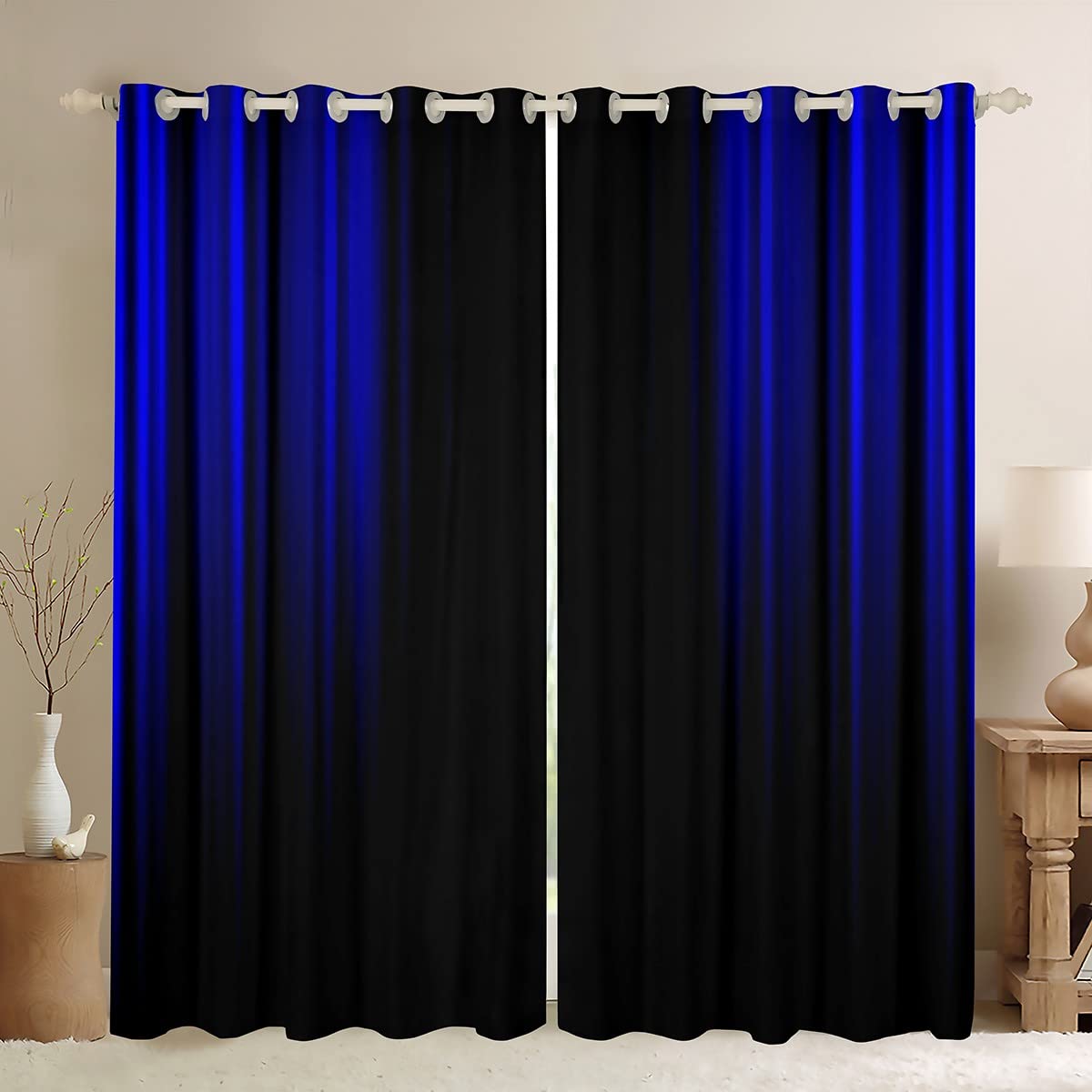 Abstract Ombre Curtains Kids Girls Boys Teens Dark Blue and Black Window Curtains for Bedroom Living Room,Gradient Window Treatment W46*L54 Inch