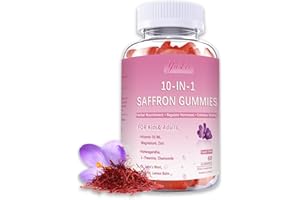 YALEI Saffron Supplements Gummies for Kids & Adults,Sugar Free,with Ashwagandha,L-Theanine,Chamomile,St. John's Wort,Lemon Balm,Vitamin D3 B6, Magnesium,Zinc Gummies for Zzz, Mood, Focus & Vision 60 Cnt