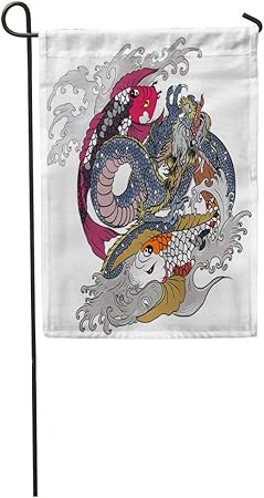 Amazon Com Semtomn Garden Flag Tattoo Dragon Roaring Among Two