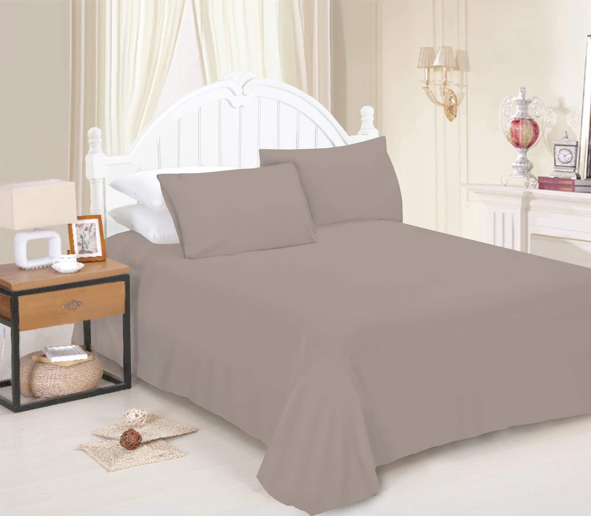 JRI® Flat Sheet- Luxurious Bed Sheet-Breathable-Hypoallergenic-Comfortable Poly Cotton Flat Sheet-Soft Touch Wrinkle Free (Grey-King) - (Same Day Dispatch)