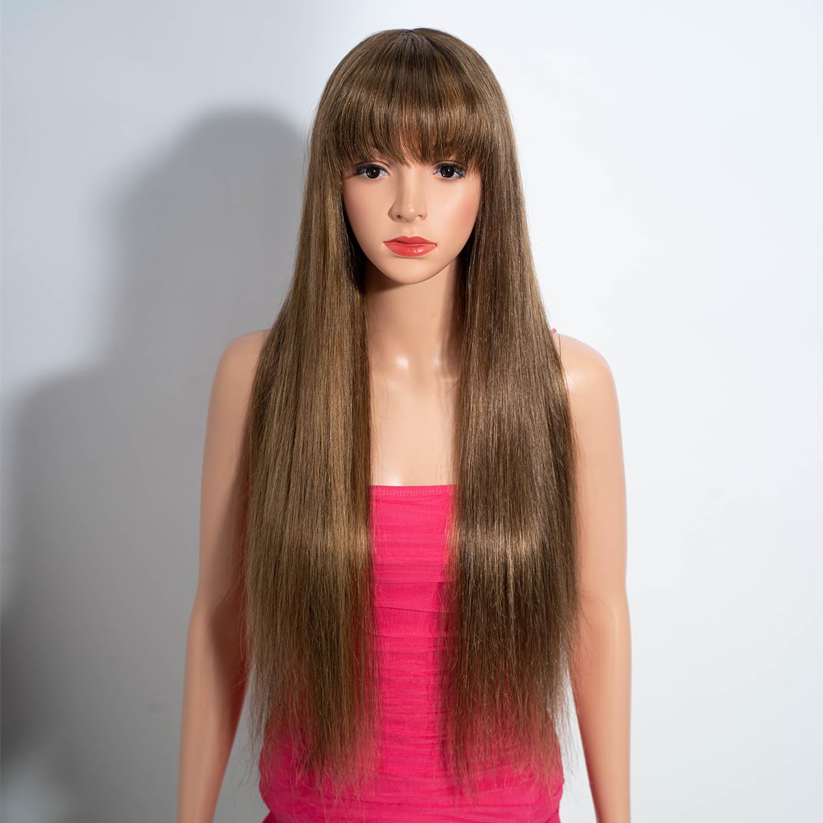 Rebecca Fashion 26 Inch Highlight BlondeStraight Wigs with Bangs Human Hair Wigs for Black Women None Lace Front Wigs 10A Brazilian Virgin Hair Glueless Machine Made Wig