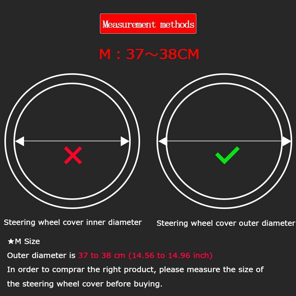 LucaSng Black Microfiber Leather and Ice Silk Fabrics Car Steering Wheel Cover Fit 14.56”-14.96”