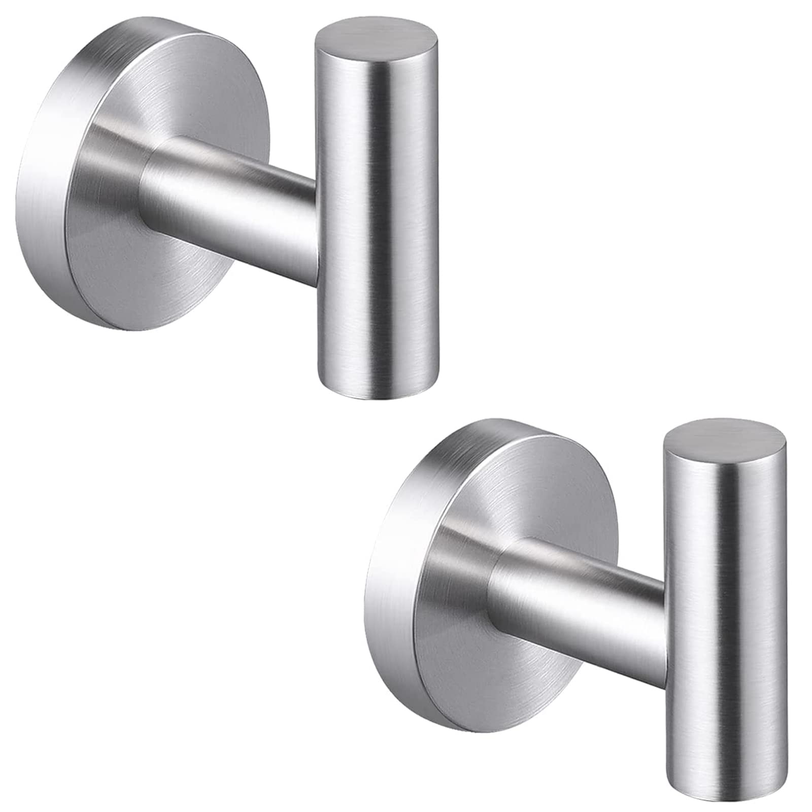 QNIIAED Bathroom Towel Hook, 2 Pack Back of Door Hooks Screw in Metal Stainless Steel Hanger for Coat,Robe,Clothes(Brushed Silver)