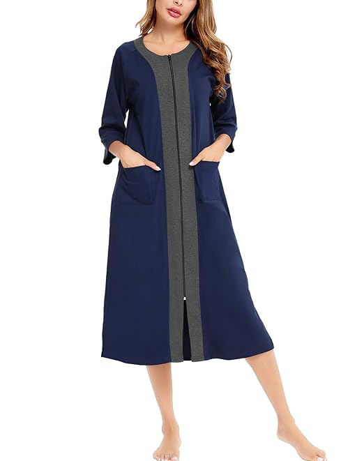 Buy LecGee Women Zipper Robes Half Sleeve Housecoat Full Length