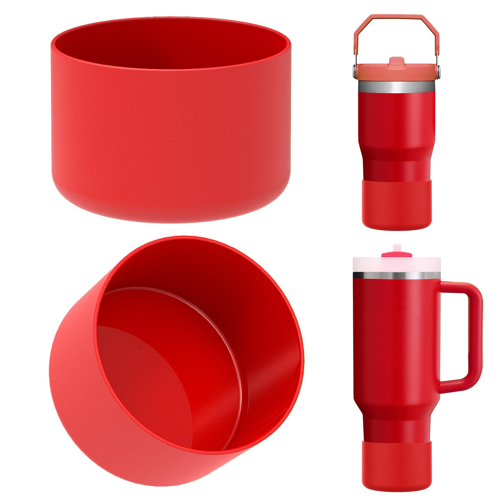 Linkidea 2 Pack Water Bottle Boot Compatible with Stanley Quencher H2.0 20oz/30oz/40oz, IceFlow Flip 20oz/30oz Tumbler, Silicone Bottle Bottom Sleeve Cover Bumper Protector (Red)