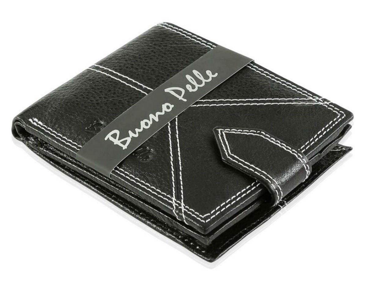 Buono Pelle Wallets Mens Slim RFID Blocking Genuine Leather with Zip Coin Pocket, Banknote Compartments, Card Holders Pouch ID Window. Wallet for Men with Gift Box