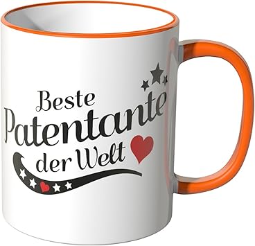 Wandkings Tasse Spruch Beste Patentante Der Welt Orange Amazon De Kuche Haushalt