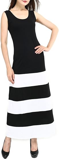 Amazon Co Jp レディースファッションのマキシの白黒の縞模様ワンピ ス 気高くて上品で風格があります かわいくて 特別なワンピース カクテルパーティー袖がないワンピース お嬢様ワンピース結婚式ワンピース二次会デート雑誌掲載ワンピース 14 服 ファッション小物