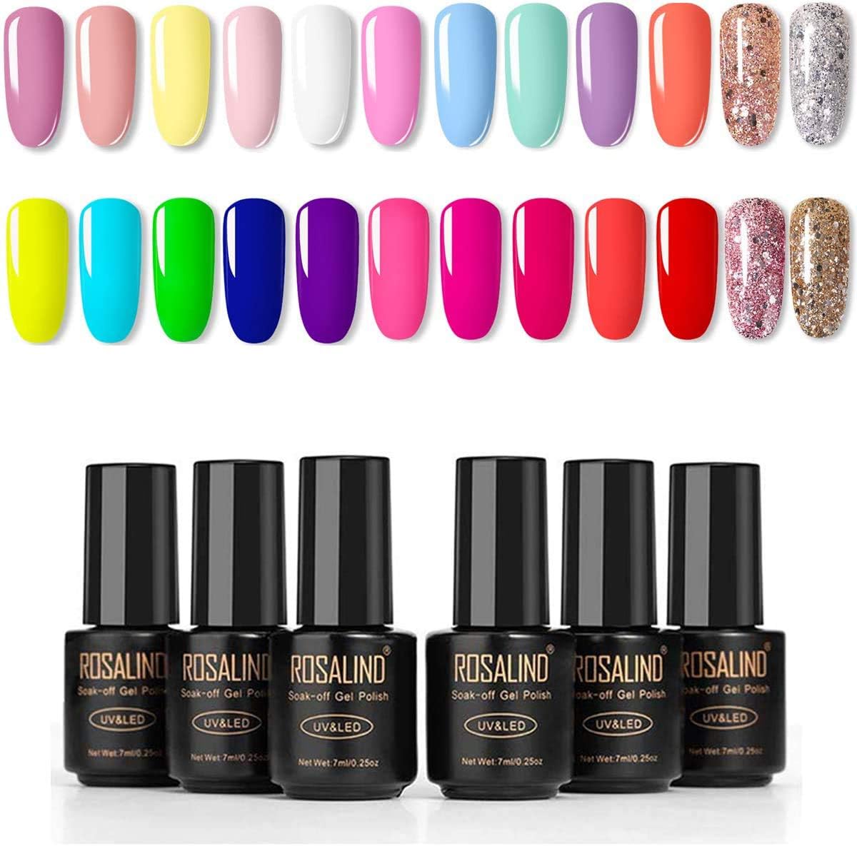 ROSALIND Gel Nail Polish 24 Colors Semi Permanent Varnish Small Bottle Manicure Home UV Gel (set1)