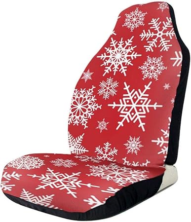 Amazon 車用シートカバー 赤の背景に白い雪とクリスマスのパターンのイラスト おしゃれ かわいい マルチカラー 軽自動車 普通車 フロント座席適用 シートカバー 車 バイク