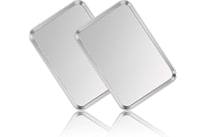 Stainless Steel Baking Sheet Set of 2, Deedro Cookie Sheet Metal Baking Pan Oven Tray, Non Toxic & Heavy Duty, Rust Free & Mirror Finish, Easy Clean & Dishwasher Safe, 17.3 x 12.3 x 1 Inch