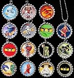 15 NINJAGO Flat Bottle Cap Necklaces for Birthday, Party Favor Set A2