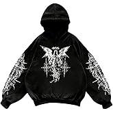 Verdusa Men's Y2k Gothic Graphic Hoodie Sweatshirt Drop Shoulder Streetwear Pullover Tops