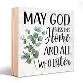 PUVOXHO May God Bless This Home And All Who Enter Wooden Sign Desk Decor for Home Office Farmhouse, Housewarming Gifts, Religious Gifts for Women Boss Leader Supervisor Coworkers Family Friend BFF
