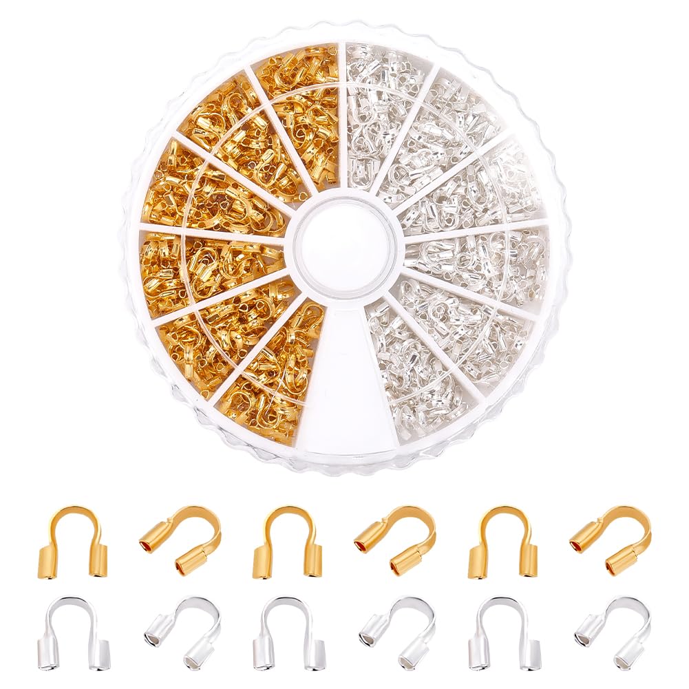 PH PandaHall 540 pcs Brass Wire Guardian Wire Protector for Jewellery Making, 5x4x1mm, Golden&Silver