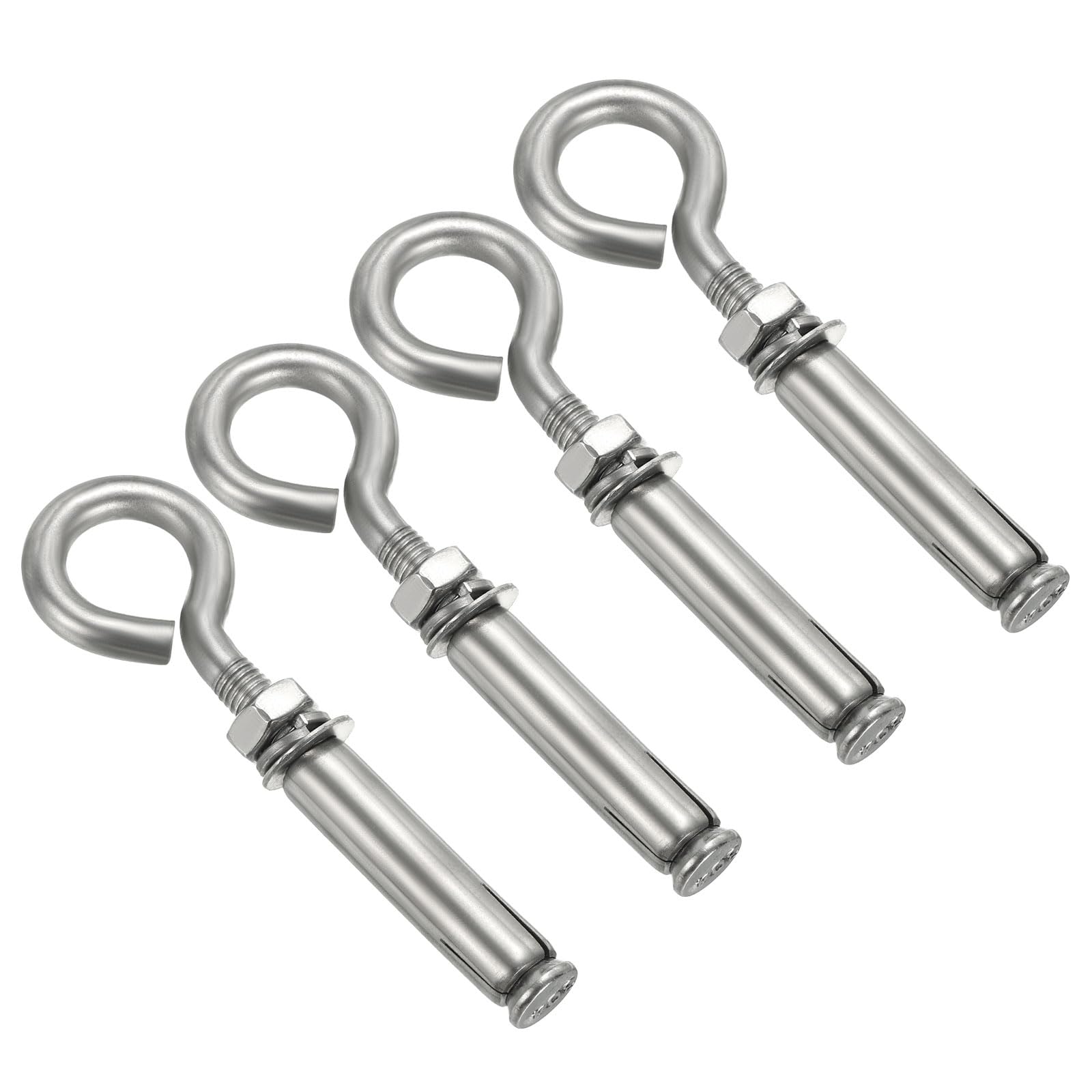 PATIKIL Expansion Hook M8 4 Pack 304 Stainless Steel Concrete Wall Hook Screw for Concrete Brick Stone Ceiling Hanging Silver
