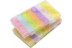 YANSANIDO 2 Pack 28 Grids Colorful 5D Diamond Painting Embroidery Box, Accessories Storage Containers Adjustable Bead Case with 196 Pcs Label Stickers (28 Grids-2pack Colorful)