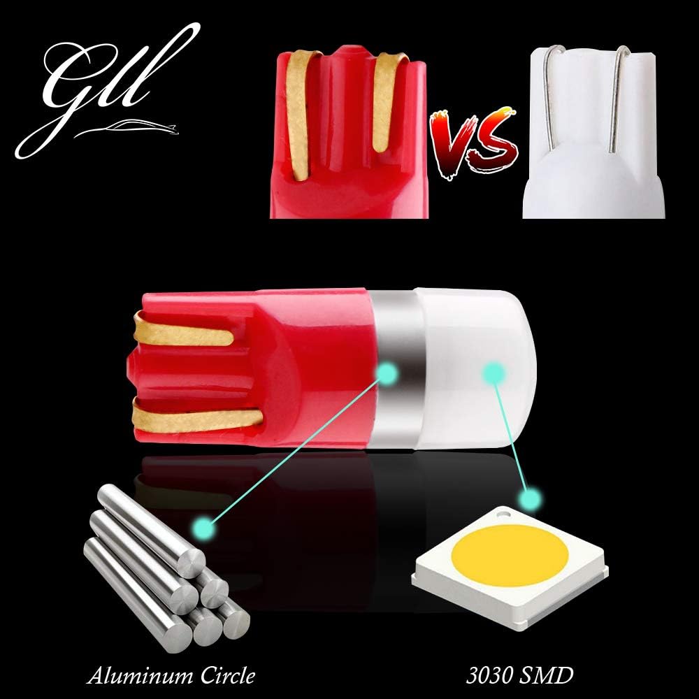 GLL T10 LED Bulbs Red W5W 501 LED Bulbs 3030-1SMD with Lens 60 Lumens for Car LED Lights Bulbs Side Light Bulbs Number Plate Light Parking Light Interior Light (Pack of 10) - Image 5