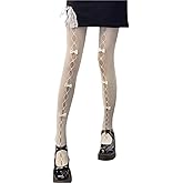 SOLILOQUY Women's Lolita Patterned Tights Kawaii Bowtie Fishnet Stockings Leggings Mesh Pantyhose Hollow Out lace Socks