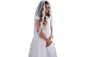 Sacred Traditions Girls Tulle Lace Edge Mantilla First Communion Veil, White, 45 Inch