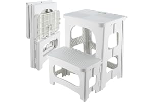 SENQI Folding 2-Step Stool for Adults Kids Non-Slip Collapsible Portable Step Stool for Kitchen Home Toilet Bedroom Office Bathroom Rv,Holds 300 Lbs(White)