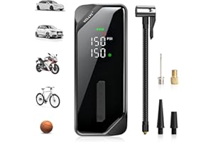 Tire Inflator Portable Air Compressor–150 PSI Air Pump for Car Tires with Fast Inflation, LED Display, 4500mAh Battery, Auto 