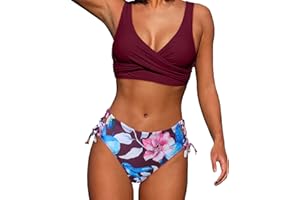 Aniywn Women's Lace Up Bikini Swimsuit Set V Neck Push Up Two Piece Wrap Bathing Suit Womens Sexy Bottoms Bikini Swimsuits