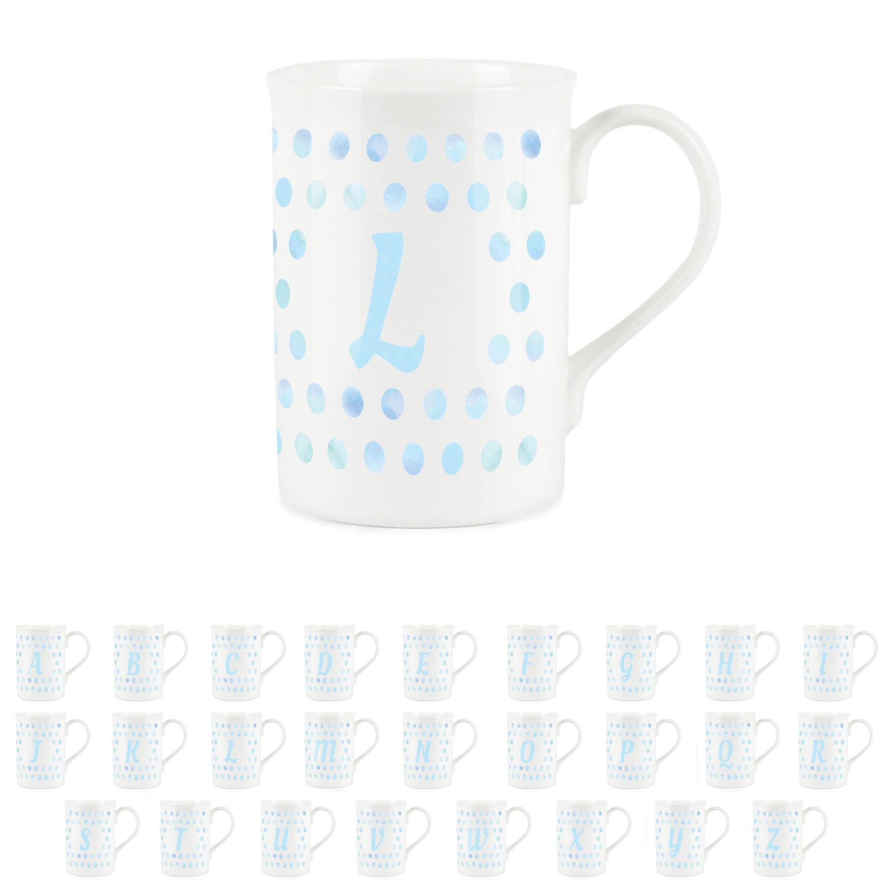 Purely Home Aqua Polka Dots Spots Letter L Mug - Fine Bone China Alphabet Initials Gift/Present Mug