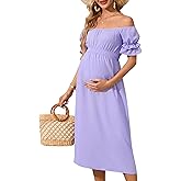 KOJOOIN Womens Women's Off Shoulder Short Sleeve Maternity Dress