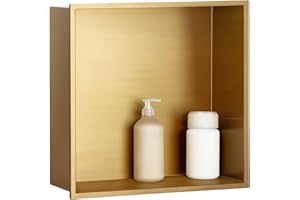 SaniteModar Shower Niche, Stainless Steel Shower Niche 12" X 12" No Tile Needed, Recessed for Bathroom Storage, Brushed Gold (Brushed Gold, 12x12)