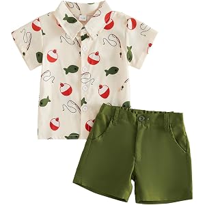 Tsnbre Toddler Baby Boy Summer Clothes 6 12 18 24 Month 2T 3T 4T 5T Fishing Outfit Shorts and Shirt Farm Boys Clothing Set
