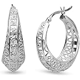 LeCalla 925 Sterling Silver Filigree Hoop Earrings | Hypoallergenic Lightweight Intricate Floral Filigree Earring Snap-Back Closure for Women