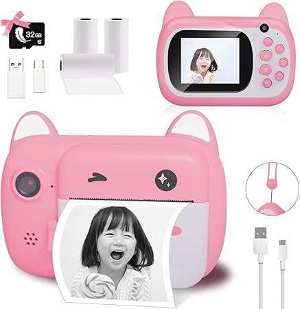 Amazon Co Jp Yeahpyp キッズカメラ 子供 トイカメラ レジロール紙プリント 前後4000万画素 1080p録画 32g 2 4インチ Usb充電式 自撮り 日本語説明書付き 子供用カメラ 人気 おもちゃ プレゼント ピンク おもちゃ