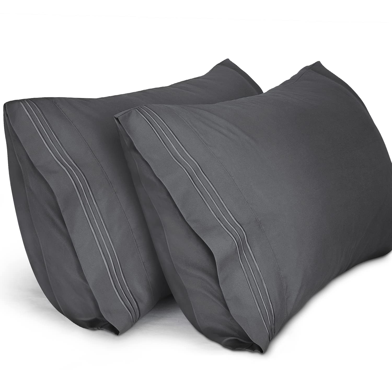 Lirex Extra Large Pillow Cases 2 Pack,1800 Thread Count Embroidered Soft Brushed Microfiber Pillowcases,Dark Grey