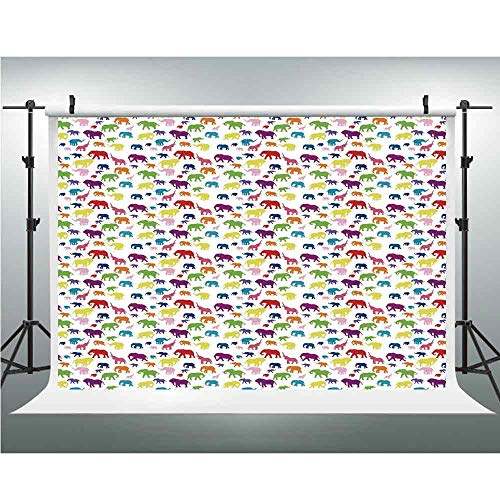 Elephant,Photography Backdrop Silk Photography Backdrops Studio Props,8.2x8.2ft,Silhouettes in Lively Colors African Safari Fauna Wildlife Theme Zoo Collection Decorative