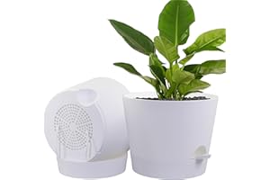 UOUZ Pots for Indoor Plants,12 inch 2 Pack Large Self Watering Plant Pots with Drainage Holes Plastic Flower Pots with Deep Reservoir, White