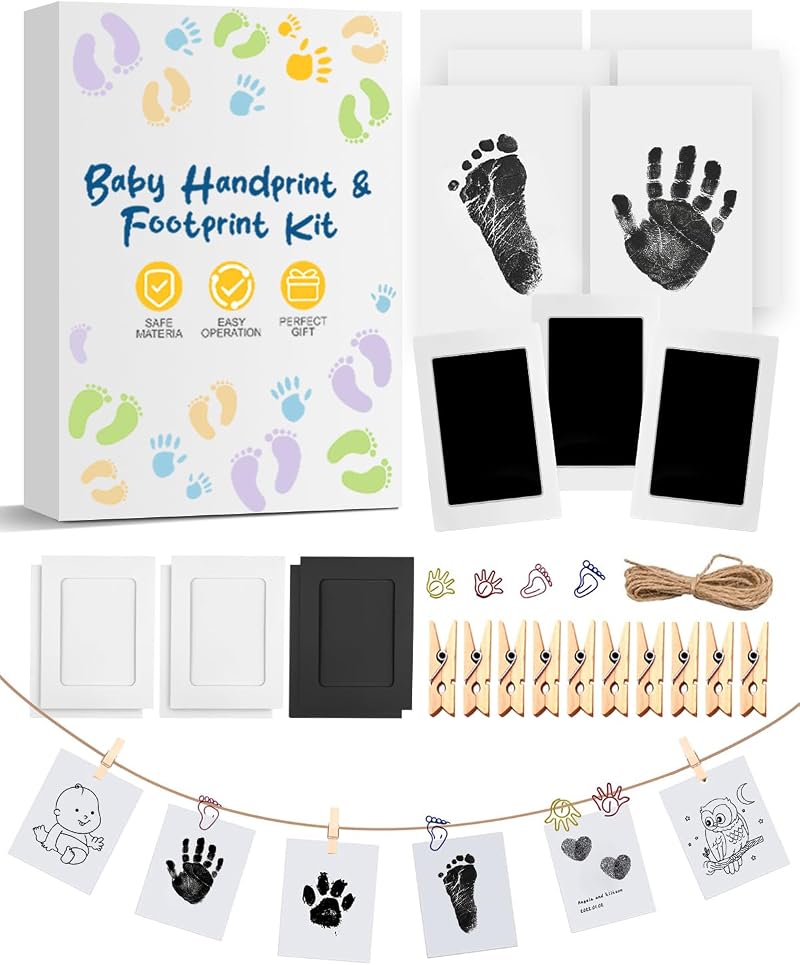 MOXTOYU Baby Handprint & Footprint Kit 3 Inkless Pads 6 Frames Clips