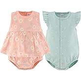 The Peanutshell Baby Girl Rompers 2 Pack - 100% Cotton Clothes and Dresses for Newborn, Infant and Baby Girls - Daisy