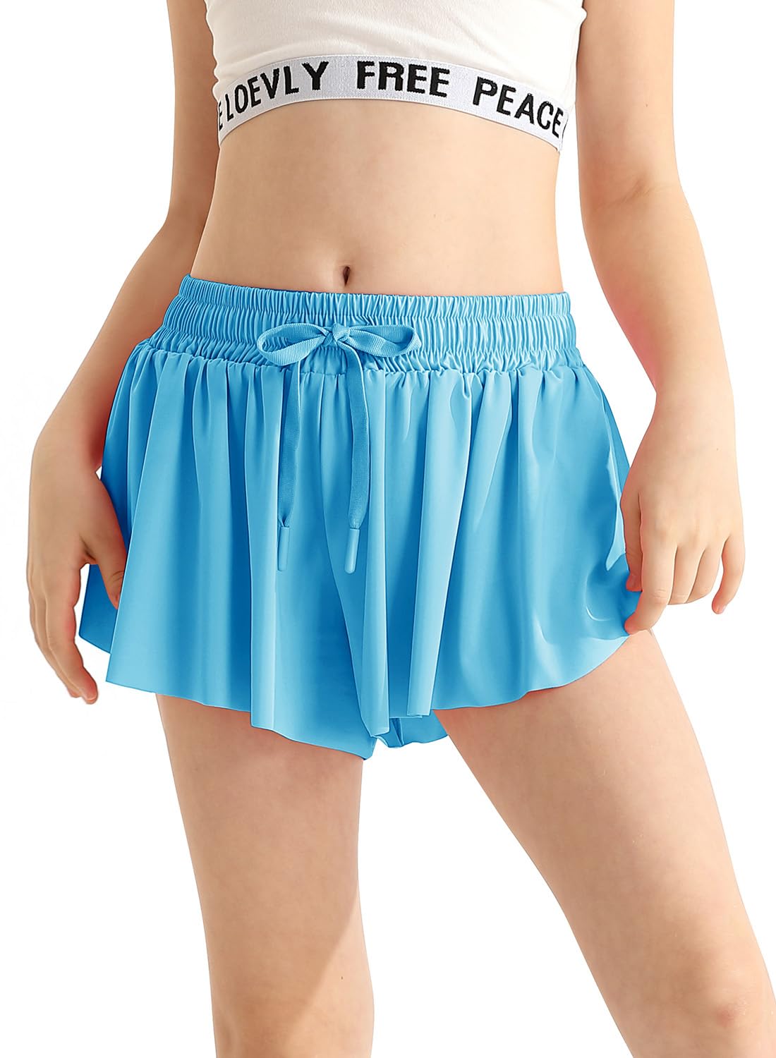 Girls Summer Lake Blue Flowy Athletic Shorts with