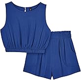 AUTOMET Women's Summer 2 Piece Outfits Shorts Sets Sleeveless Round Neck Crop Tank Top and High Waisted Short with Pockets